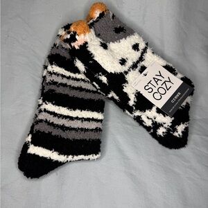 Stay Cozy Fuzzy Socks | Cow + Stripe Print | NWT